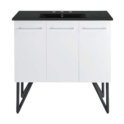 Annecy 36 In. White Bathroom Vanity With Black, 3-Hole Ceramic Sink Top
