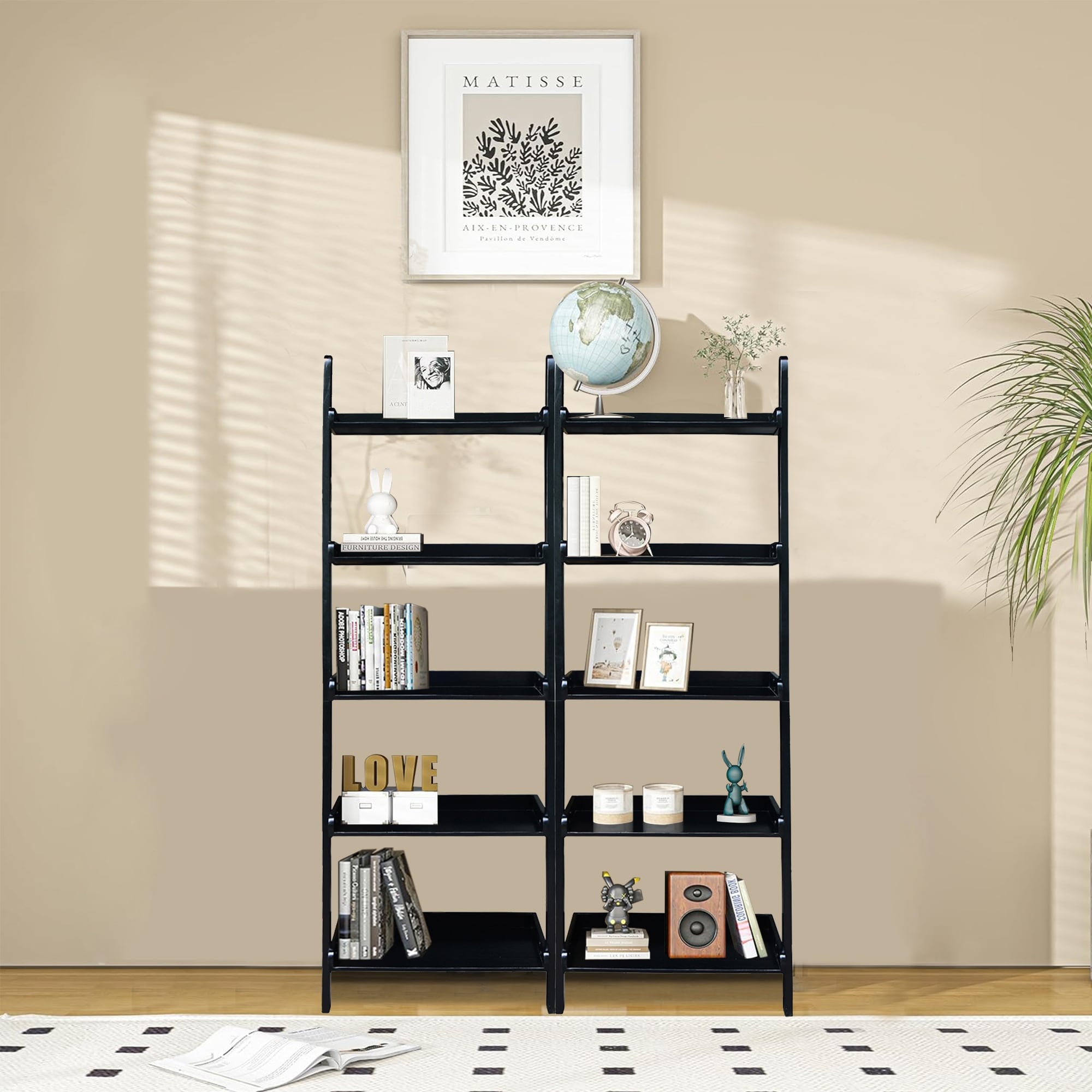 Solid Wood Lean-to 5-tier Shelf Unit Set (Set of 2)