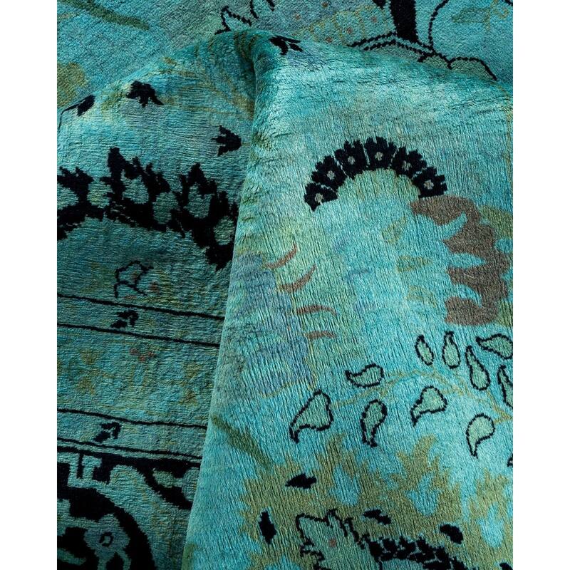 Overton Hand Knotted Wool Vintage Inspired Modern Contemporary Overdyed Blue Area Rug - 9' 0" x 12' 0"