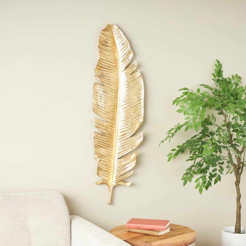 Gold Polystone Large Metallic Feather Bird Wall Decor - Gold - 14" x 3" x 47"