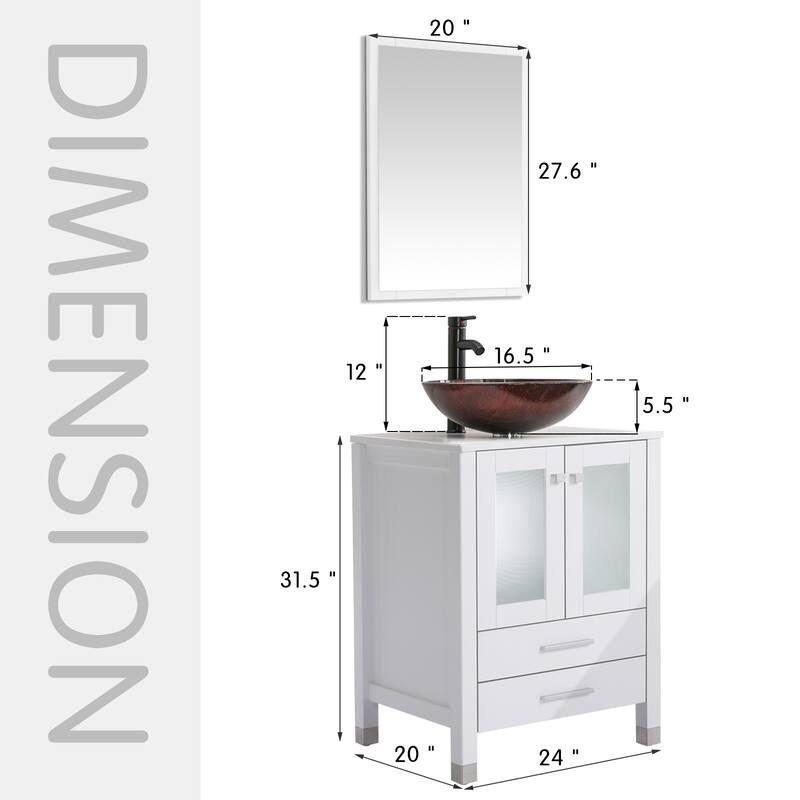 24" Bathroom Vanity with Sink Set Storage Cabinet Combo