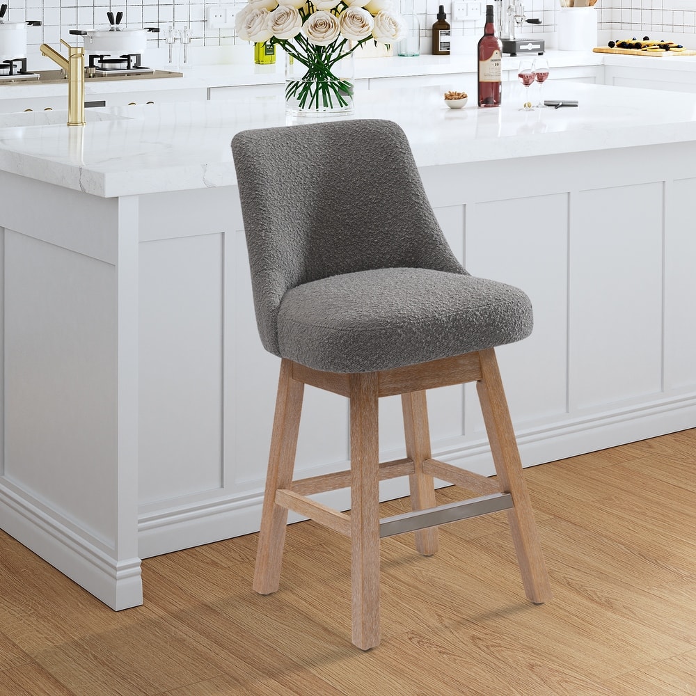 Boucle Polyester Upholstered Swivel Counter Stool - Foot Glides