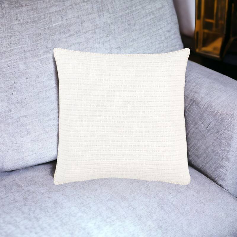 22" White Striped Cotton Throw Pillow - White