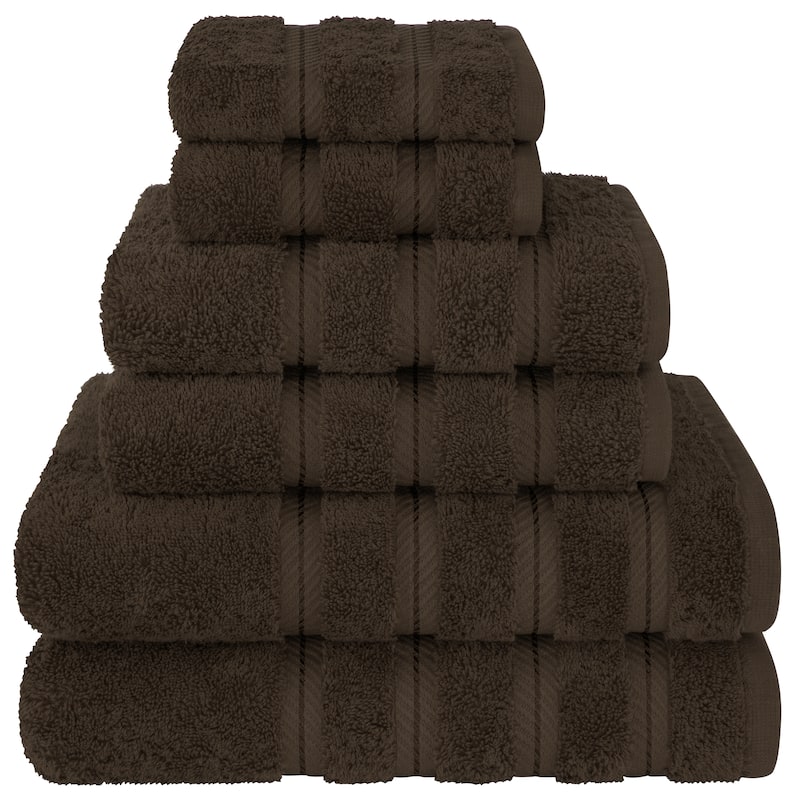 American Soft Linen Luxury 6 Piece Towel Set, 2 Bath Towels 2 Hand Towels 2 Washcloths, 100% Cotton Turkish Towels for Bathroom - Brown