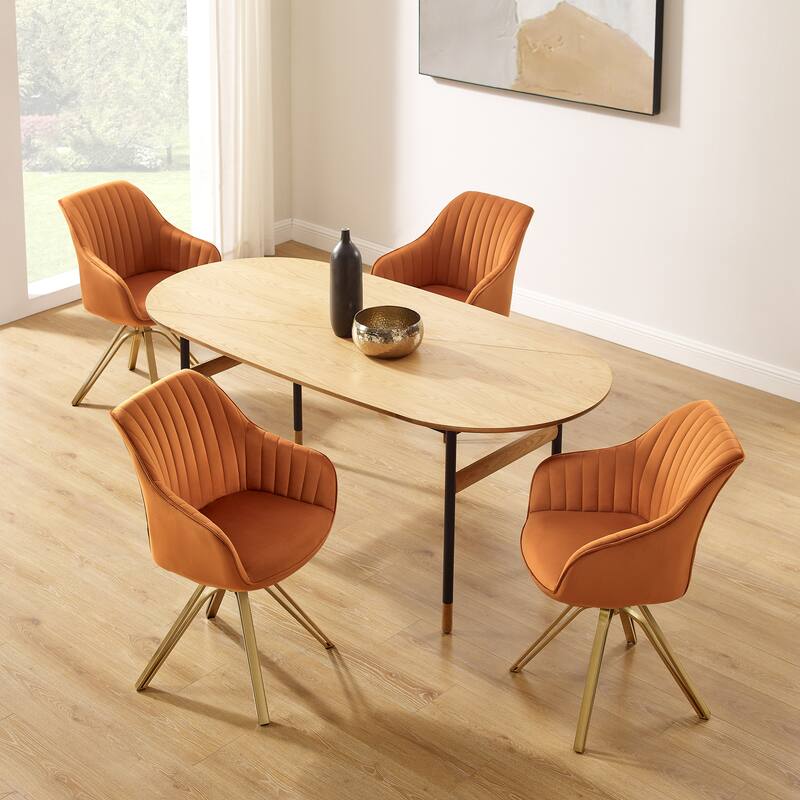 Art Leon Set of 2 Velvet Swivel Dining Chair with Golden Legs