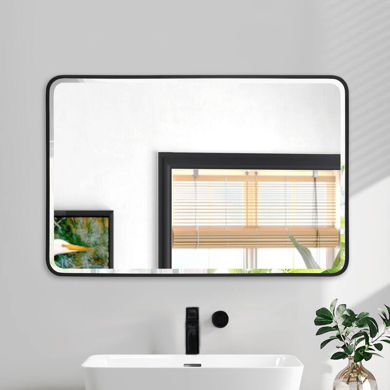 Aluminum Frame Beveled Glass Bathroom Wall Mirror with Round Corner