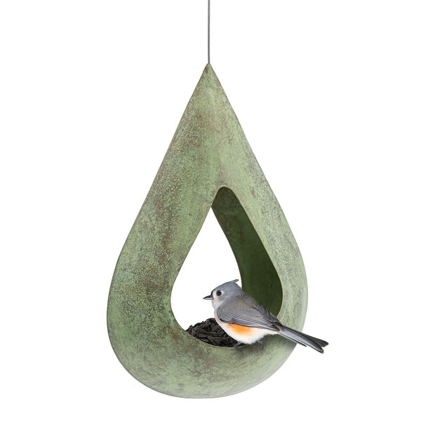 slide 2 of 5, Good Directions Rain Drop Fly-Thru Copper Bird Feeder, Verde Finish