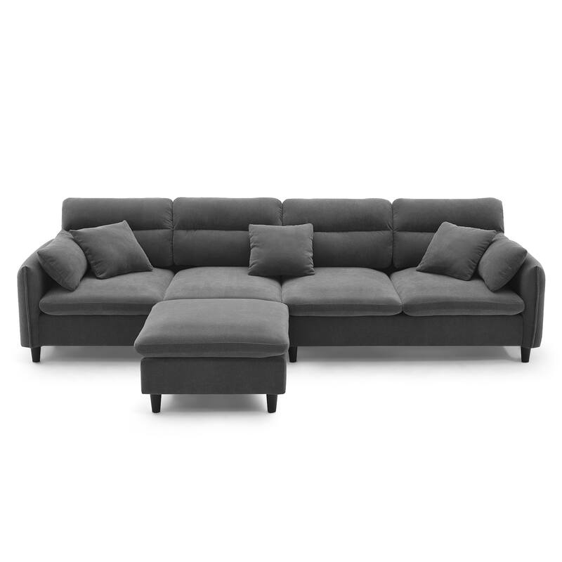 Convertible Sectional Sofa,L-Shaped Reversible Couch Set With Free Pillows,5 Seat Cloud Chenille Indoor Furniture With Ottoman