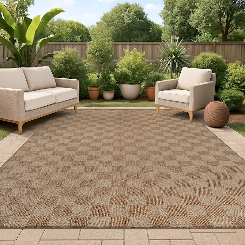 World Rug Gallery Checkered Indoor/Outdoor Flat Woven Area Rug