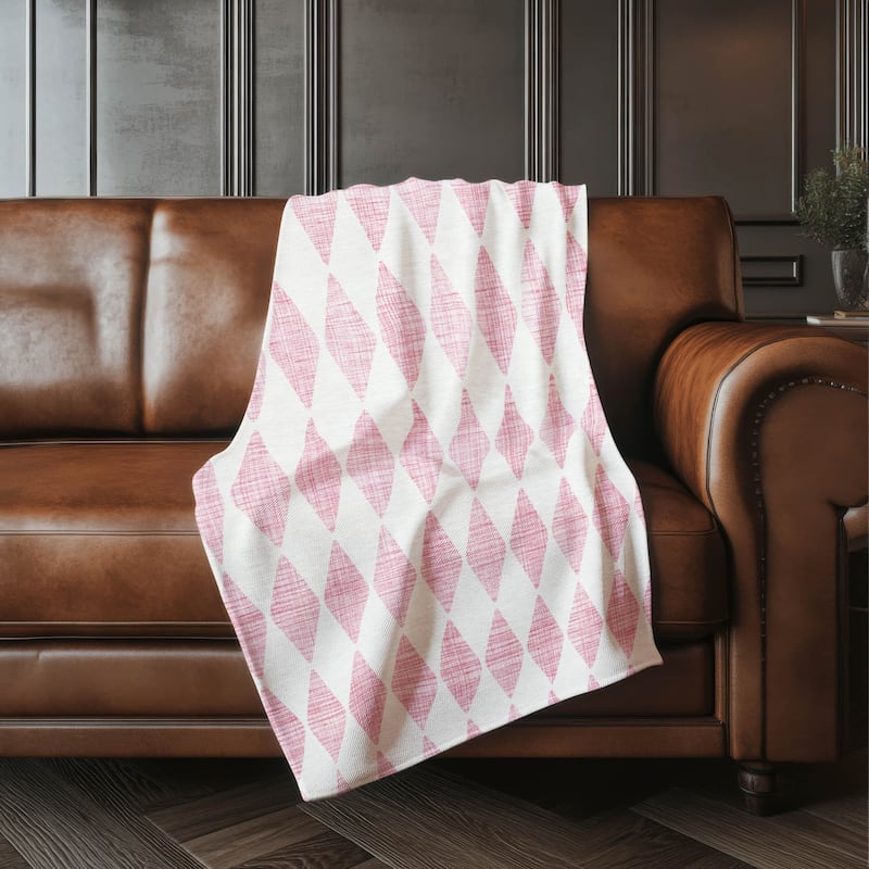 Premium Machine Washable Modern Argyle Sherpa Throw Blanket - Pink - 4'2" x 5'10"