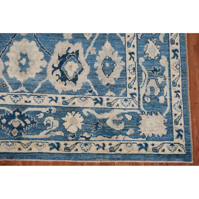 Hand Knotted Oriental 100% Wool Carpet Transitional All-Over Navy Blue & Blues Oushak Area Rug - 9' 4'' X 6' 4''
