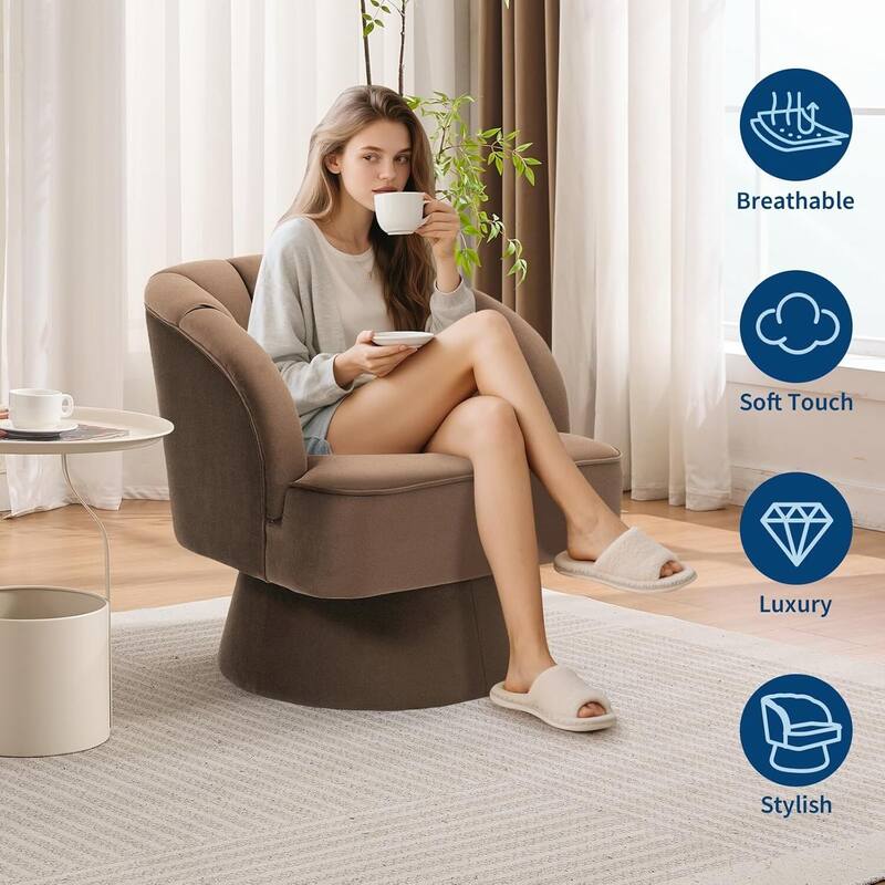 Velvet Upholstered 360° Swivel Accent Chair, Barrel Lounge Chair for Living, Bedroom Reading Nook