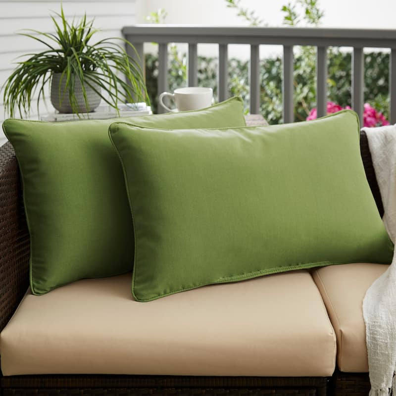 Sorra Home Sunbrella Outdoor Corded Pillow Single - Sunbrella - Spectrum Cilantro/Spectrum Cilantro - 16 in H x 26 in W x 6 in D