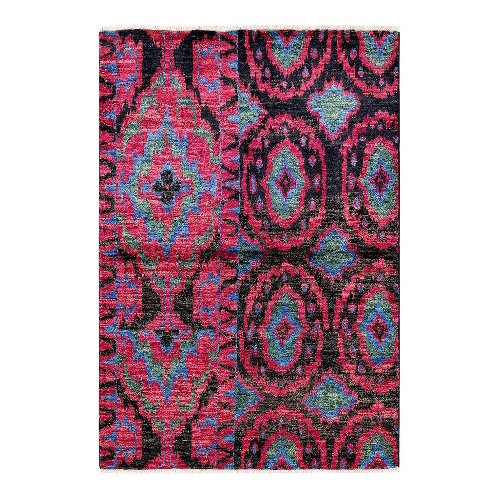 Overton Hand Knotted Wool Vintage Inspired Modern Contemporary Modern Purple Area Rug - 4' 1" x 5' 9"