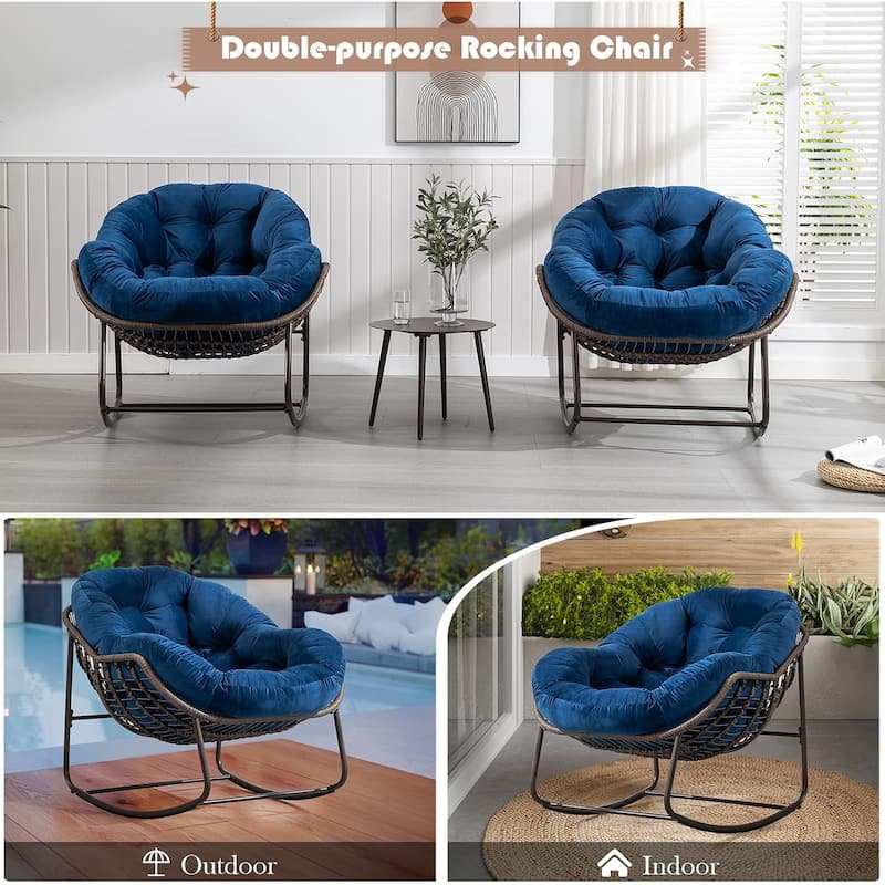 Outdoor Rattan Rocker Recliner Chair With Polyester Padded Cushion （set of 2）