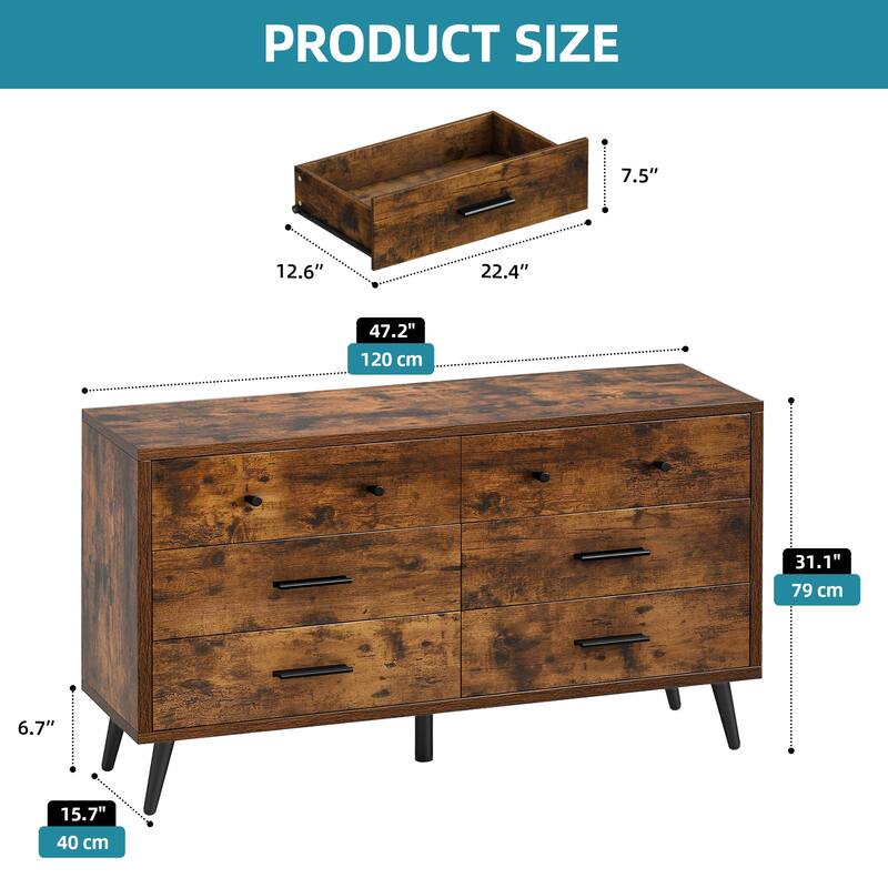 Moasis 47" W 6 Drawers Double Dresser for Bedroom, Chests of drawers