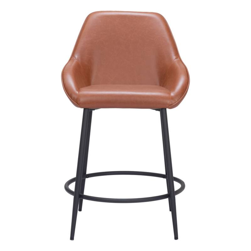 Set of 2 Faux Leather Bar Stools with Armrests and Steel Frame