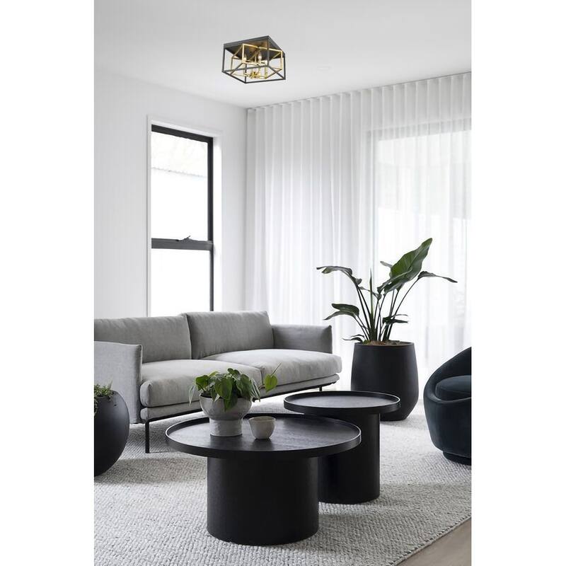 4-Light Black And Gold Interlocked Box Flush Mount