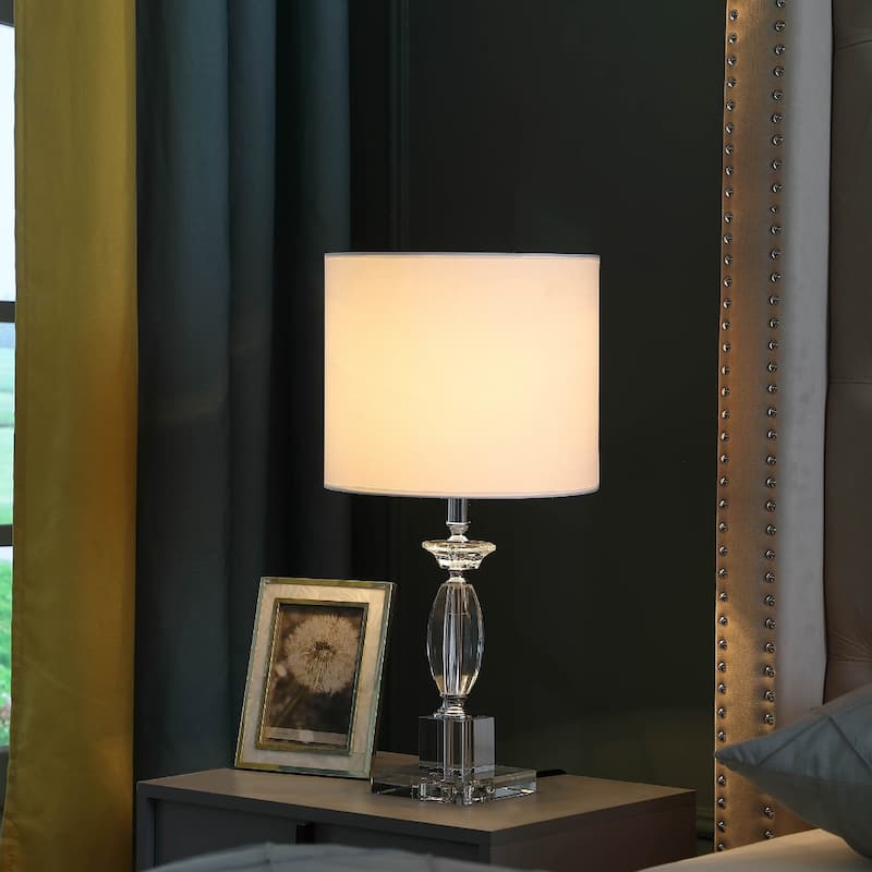 Modern Clear Crystal Table Lamp 23" High with White Drum Shade for Bedroom or Living Room - 23.25"H x 11.75"W x 11.75"D