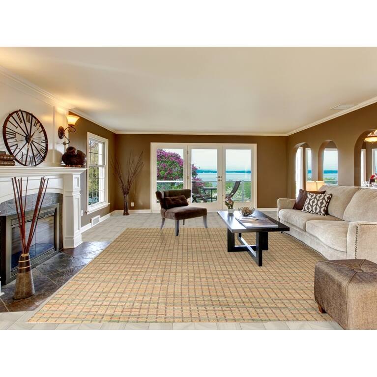 All-Over Checkered Moroccan Large Area Rug Hand-Knotted Wool Carpet - 9'10"x 14'4"