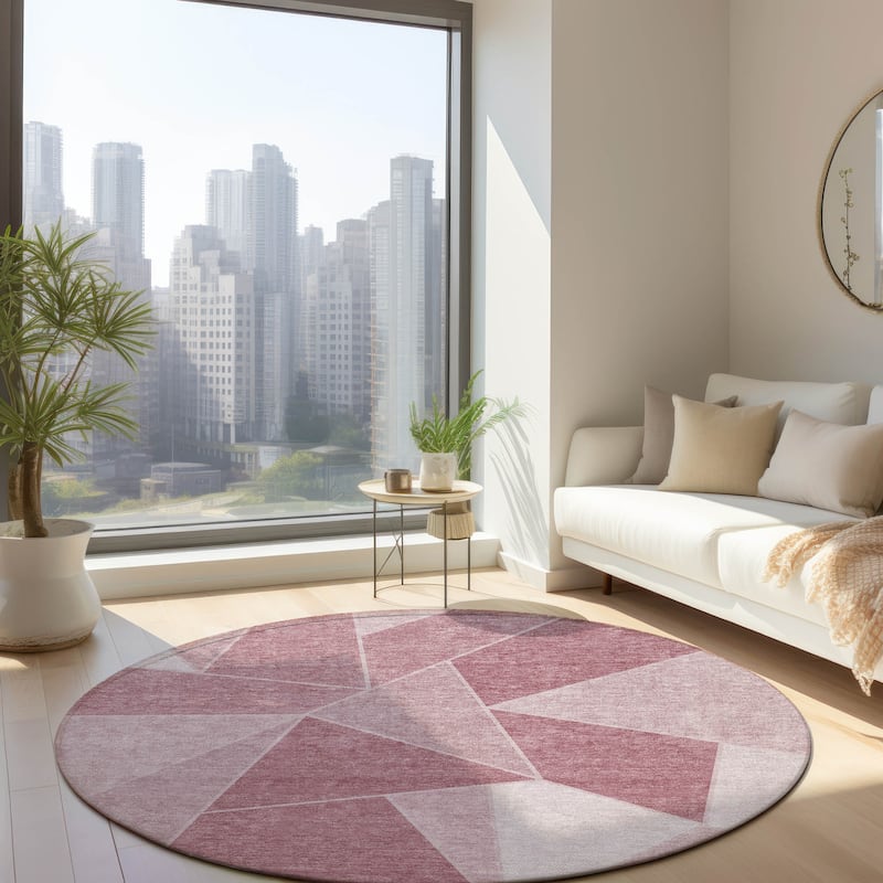 Machine Washable Indoor/ Outdoor Chantille Contemporary Mosaic Rug - Blush - 8' x 8'