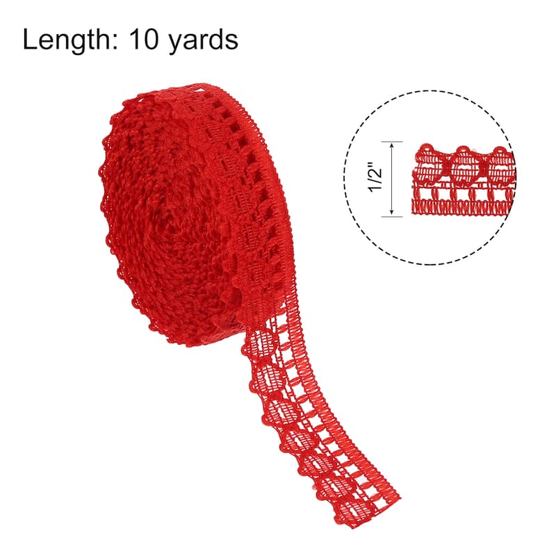 Lace Trim, 10 Yards 1/2 Inch Vintage Lace Ribbons for Wedding Headband - Red