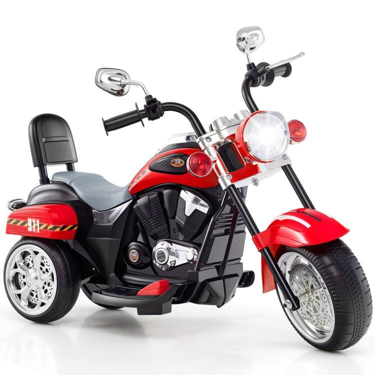6V Powered Toddler 3-Wheel Motorbike Ride On Toy with Horn and Headlight - 36" x 19" x 25" (L x W x H) - Black-Red