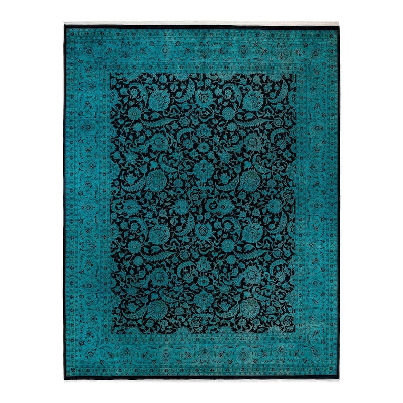 Overton Hand Knotted Wool Vintage Inspired Modern Contemporary Overdyed Blue Area Rug - 9' 4" x 11' 10"