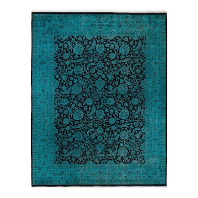 Overton Hand Knotted Wool Vintage Inspired Modern Contemporary Overdyed Blue Area Rug - 9' 4" x 11' 10"