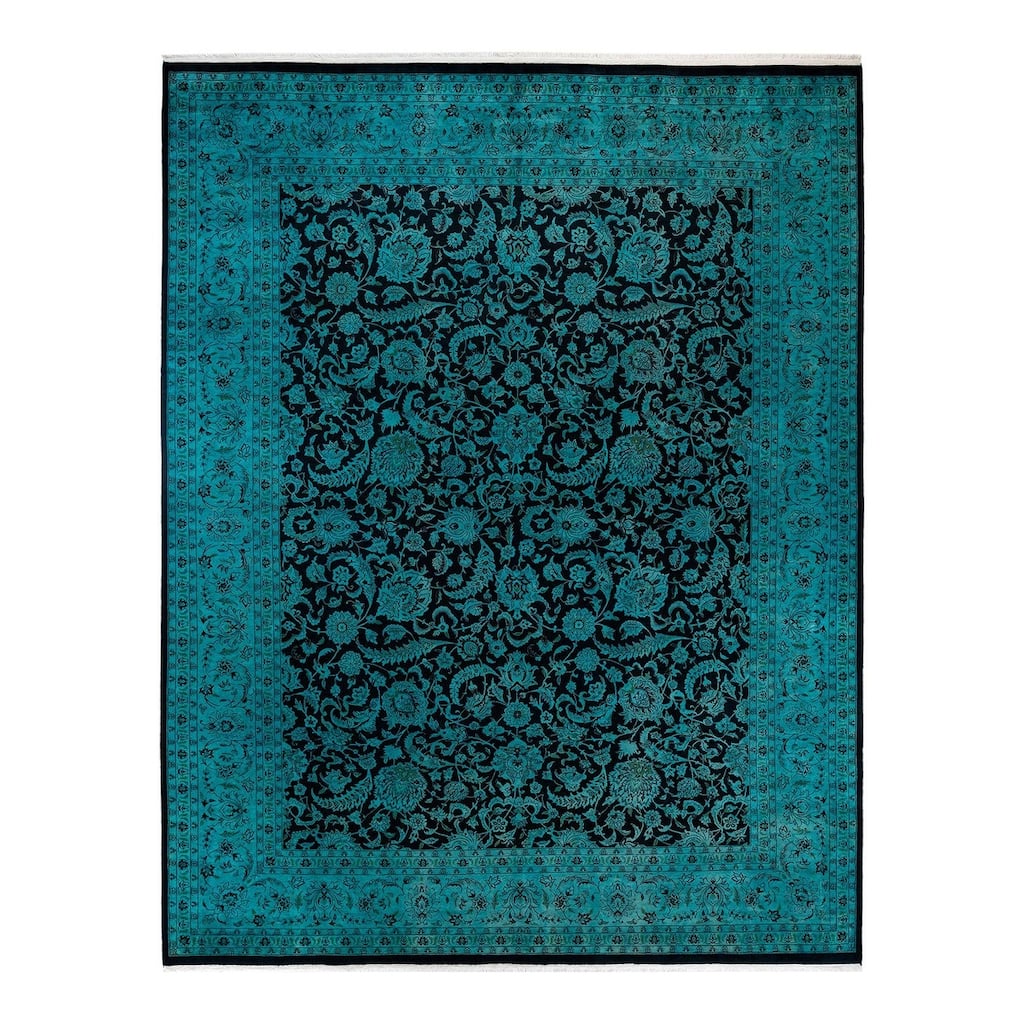 Overton Hand Knotted Wool Vintage Inspired Modern Contemporary Overdyed Blue Area Rug - 9' 4" x 11' 10"