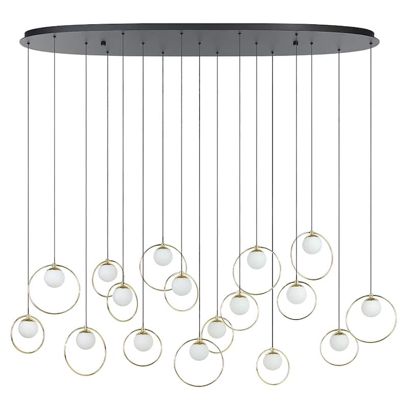 EGLO Portocolom Linear Pendant - Shiny Brass Rings - 17 Lights