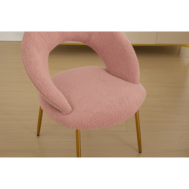 Set of 1 Teddy Fabric Dining Chairs With Curved Backrest and Golden Metal Legs for Kitchen or Dining Room