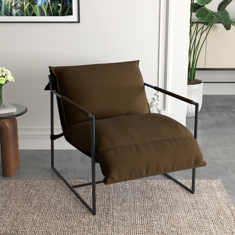 Fabric Armchair Metal Framed Sling Accent Chair - Brown
