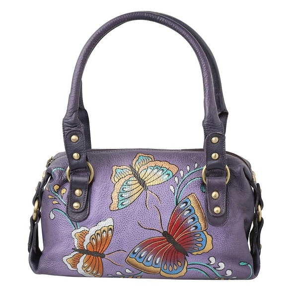 Shop Women&#39;s Butterfly Handbag - Hand Painted Purple Leather Satchel Purse - On Sale - Free ...