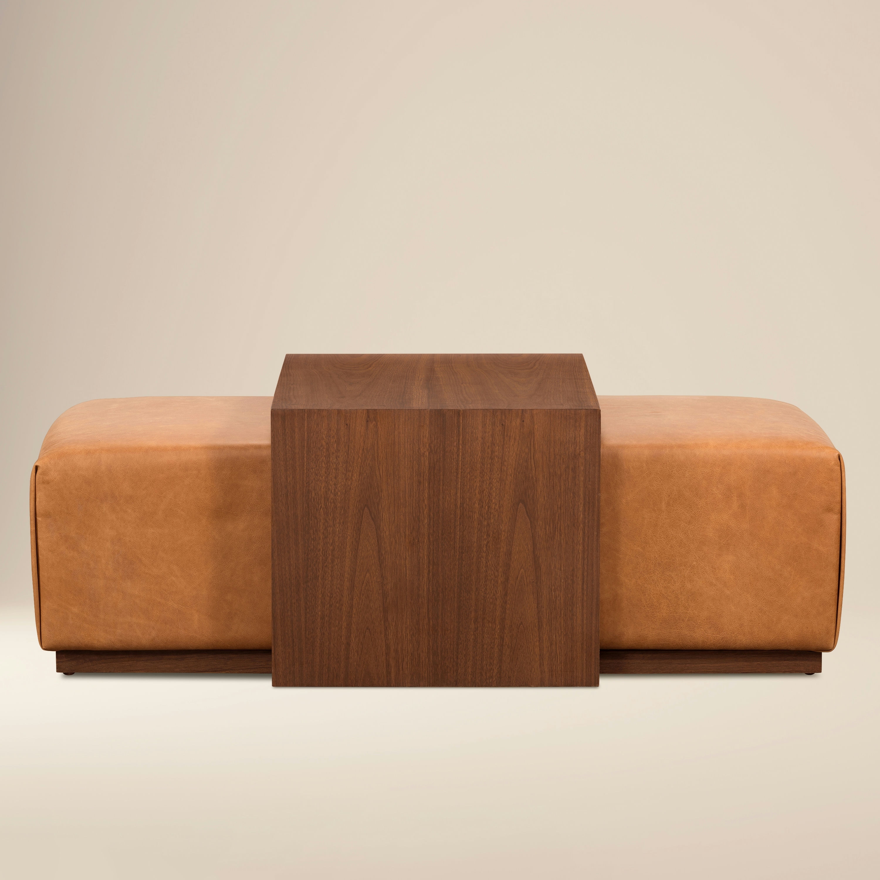 Poly & Bark Jarmo Ottoman with Adjustable Walnut Table - Full Grain Genuine Italian Leather