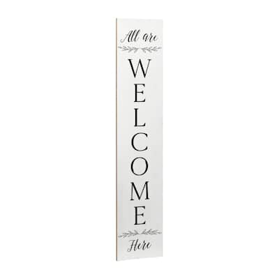 Farmhouse All Are Welcome Here Vertical White Wood Wall Plaque, 47.25" H