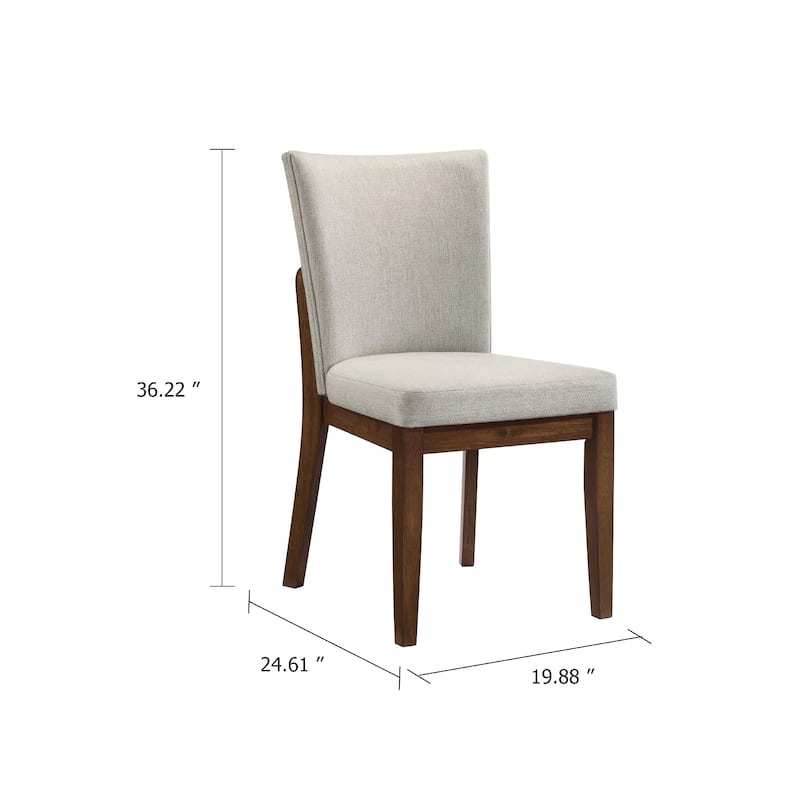 Lere Dining Chair Set of 2, Beige Fabric, Antique Style Brown Wood