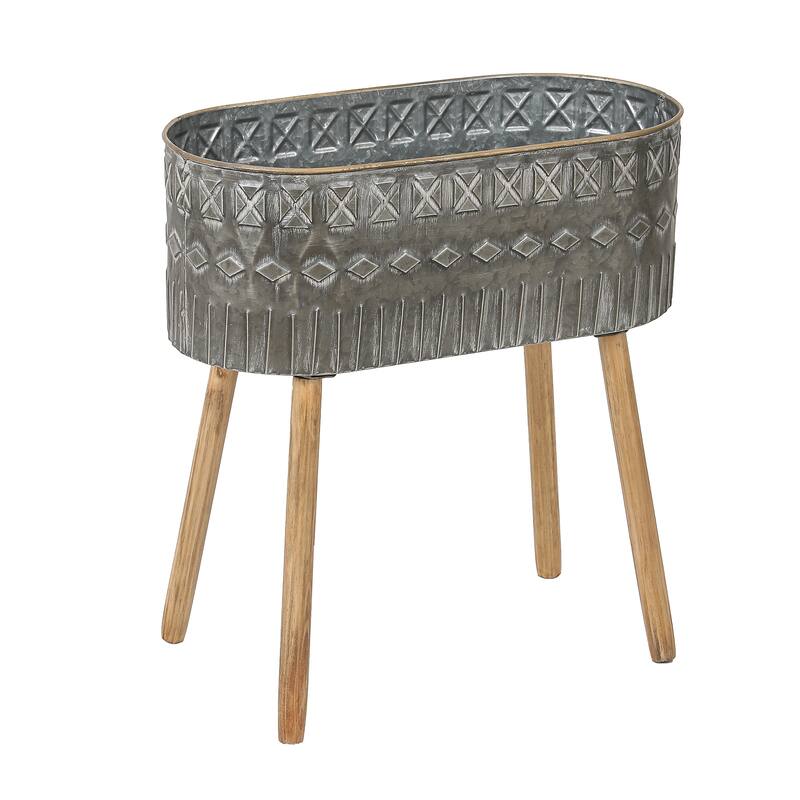 2-Piece Grey Metal Cachepot Planters
