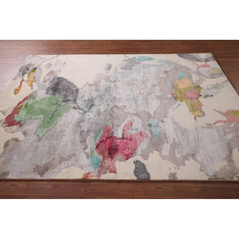 Handmade Beige Abstract Indian Area Rug Oriental Wool & Silk Carpet - 5'5"x 7'6"