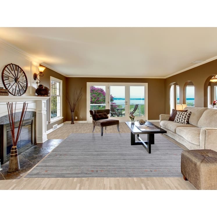Hand Knotted Oriental 100% Wool Carpet Tribal Tribal Greys & Charcoal Gabbeh Area Rug - 12' 2'' X 9' 4''