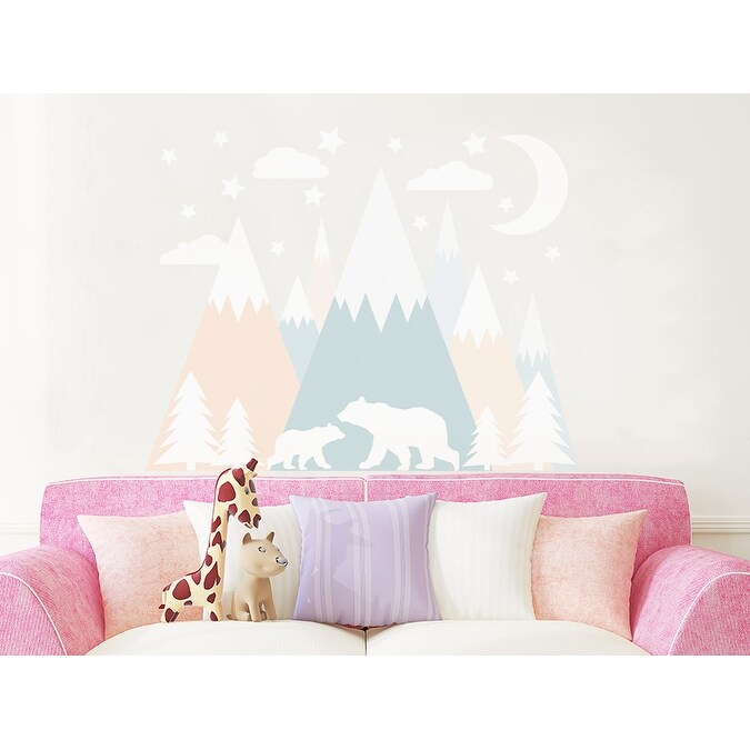 Pastel Mountain Wall Decal Girl Bedroom - Bears Decor-image