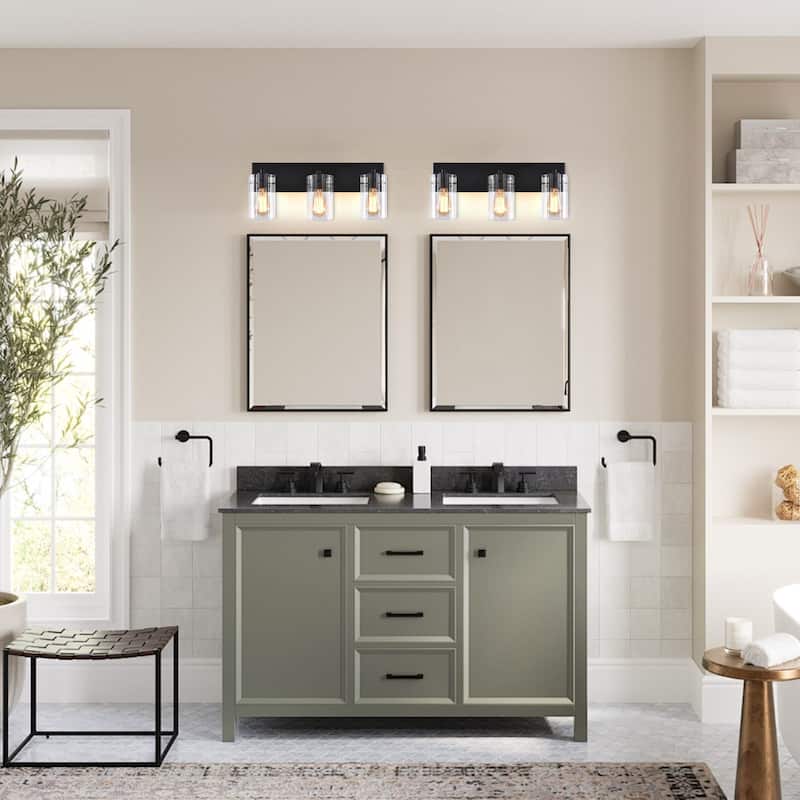 Modern Black 3-Light Glass Dimmable Bathroom Vanity Light Fixture - 20.87" W x 9" H* 5.87'' D