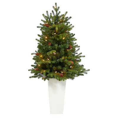 3.5' Artificial Christmas Tree with 50 Lights in White Planter