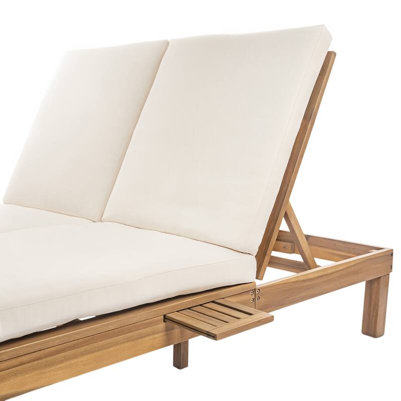 Patio Outdoor Chaise Lounge w/ Cushion & Folding Side Trays & 5-Position Backrest, Gray