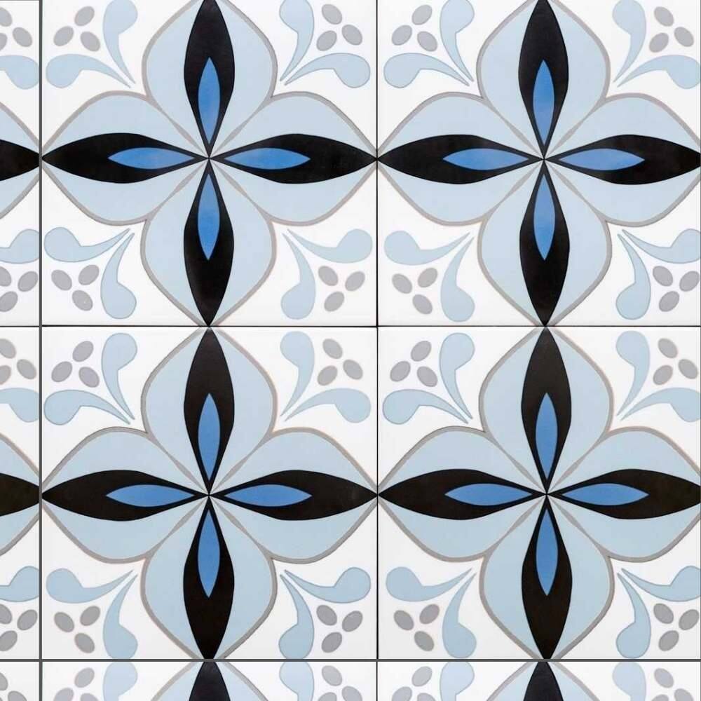 Petals 8.7x8.7 Blue Matte Porcelain Encaustic Tile - Floor & Wall