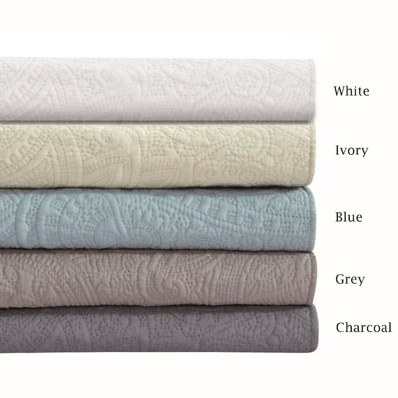 Bedford Lane Collection Embroidered Paisley Cotton Shell Quilt Set - 5 color way