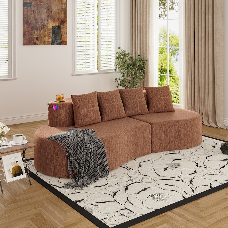 Modern Curved Sectional 3 Seat Minimalist Elegant Half Moon Sofa Compressed Modular Sectional Sofa for Living Room, Office - Orange