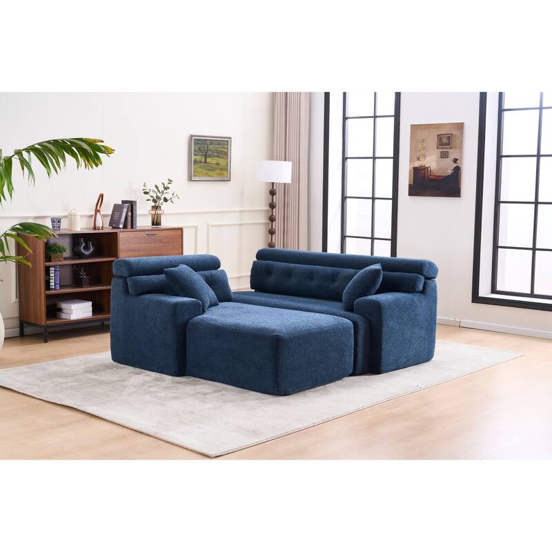 Modern Chenille Convertible L-Shaped 4-Seater Modular Sectional Sofa with 2 Pillows for Apartment Living Room