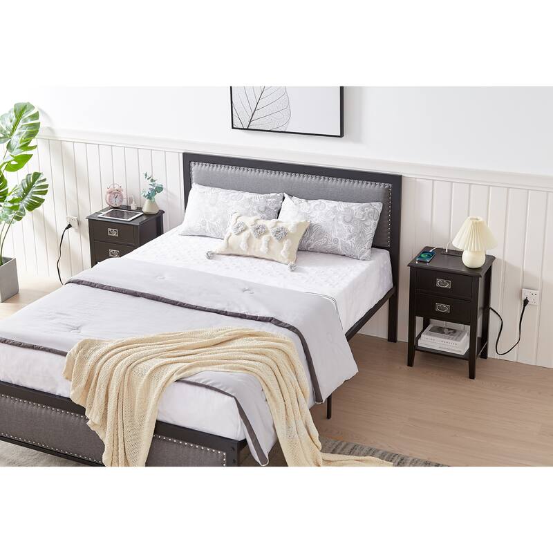 Modern Nightstands Set of 2with Charging Station and USB Port