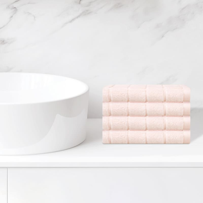 Cotton Face Cloths, Plaid Pattern Washcloths Set, Highly Absorbent and Fast Drying Towels for Bathroom 13" x 13" - Pink - 4 Pack